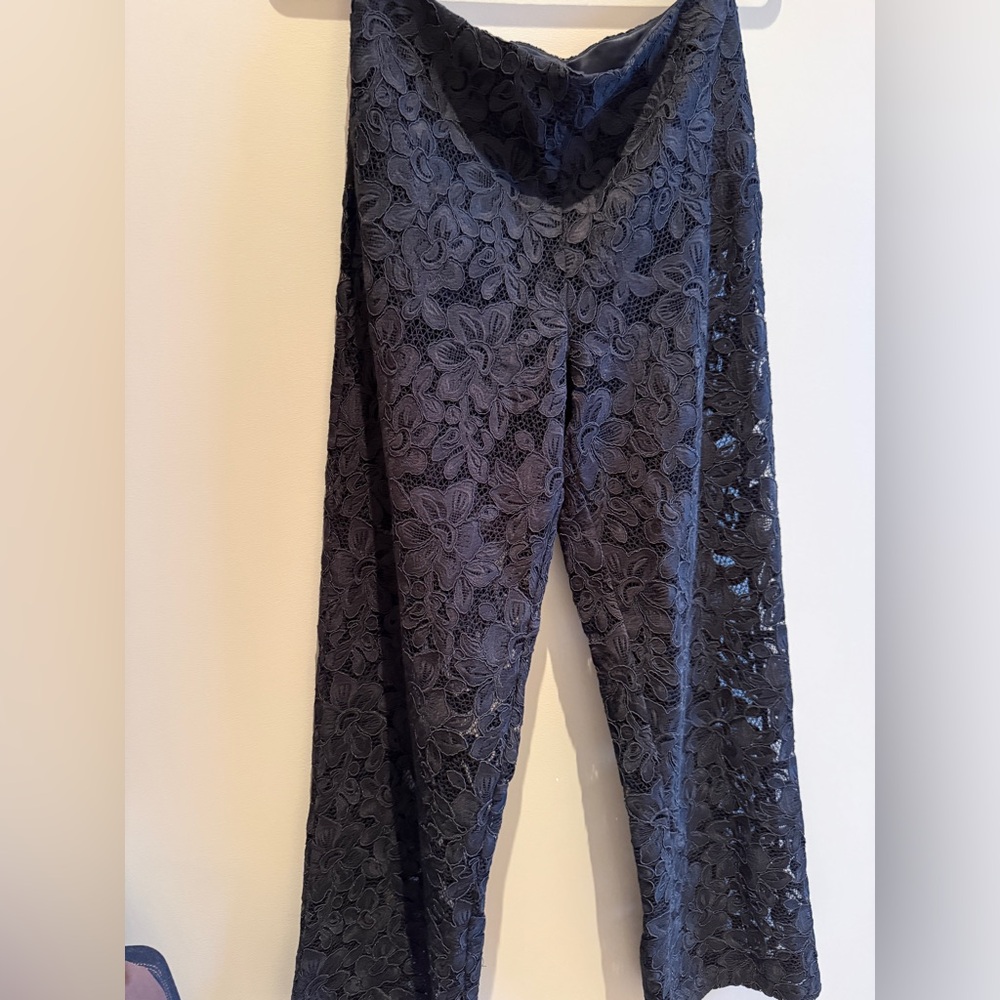 Shanghai Tang Black Lace Wide Leg Pants